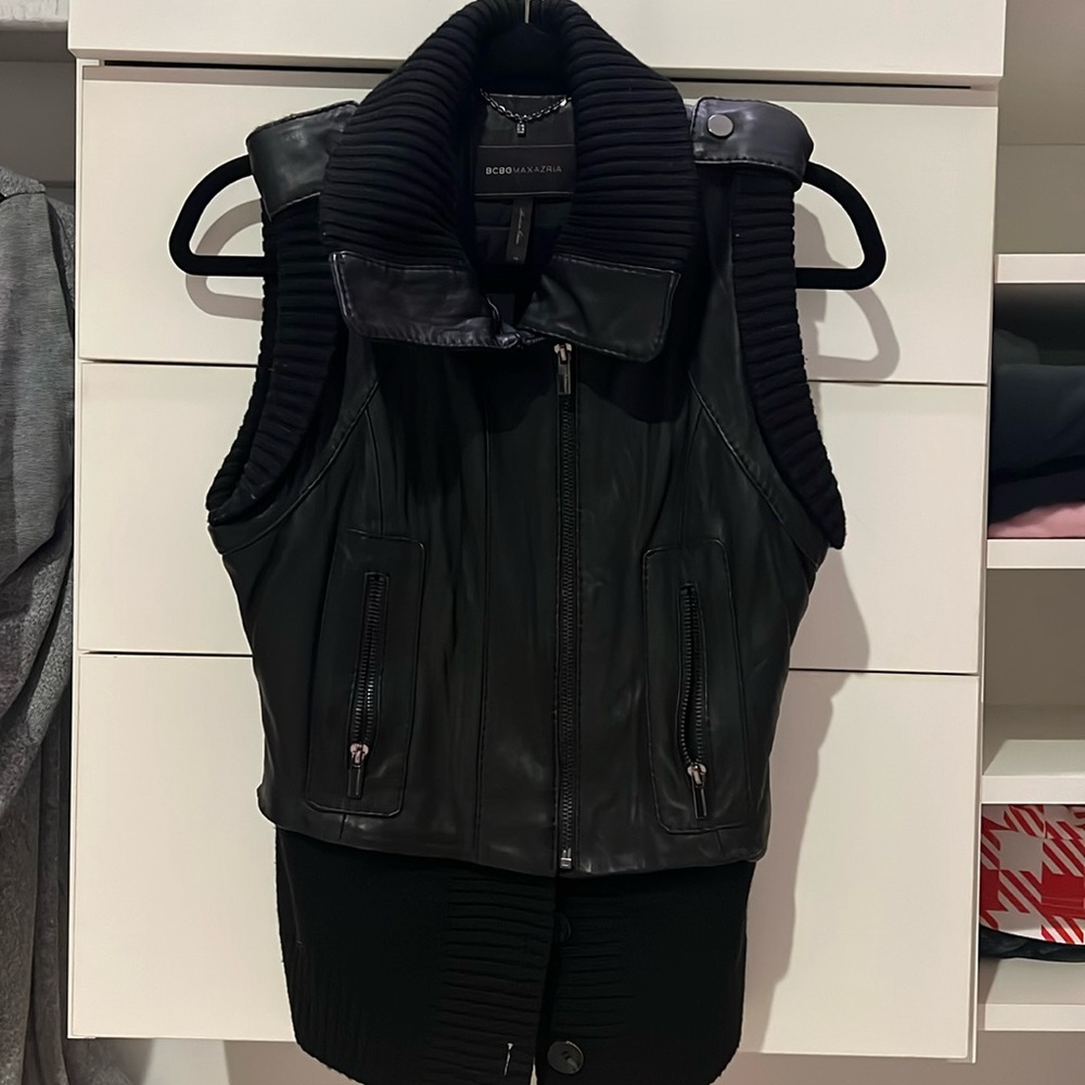 BCBG leather sweater vest XS
